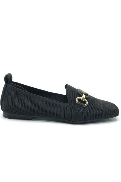 Kocamanlar Ayakkabı Feles Blunt Toe Heart Buckle Detailed Women's Ballerina Shoes Black