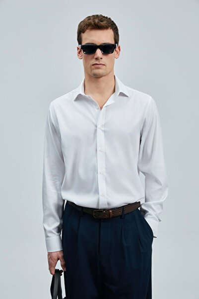 Lufian 111010636 Next Lyocell Blend Shirt Regular Fit Men's Shirt White