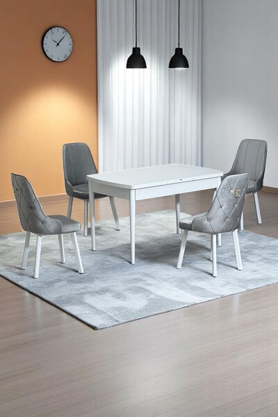 Kaktüs Avm Monera Beyaz 80 x 132 Açılabilen Sunta Masa Metal Ayaklı Mutfak Ma...