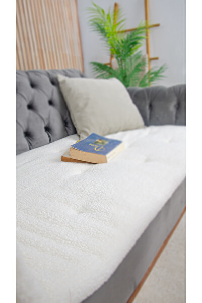 Bhoota Home Peluş Koltuk Örtüsü, Ekru Koltuk Minderi, İçi Elyaf Dolgulu Yıkanabilir Koltuk Şiltesi, 70x150 Cm