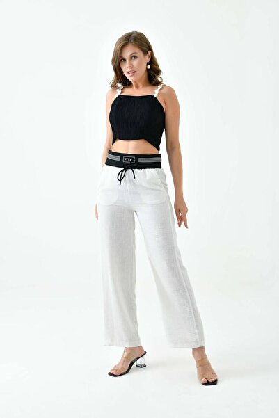 EsSo butik Linen Plaszo Trousers with Elastic Waist