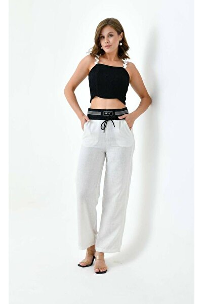 EsSo butik Linen Plaszo Trousers with Elastic Waist