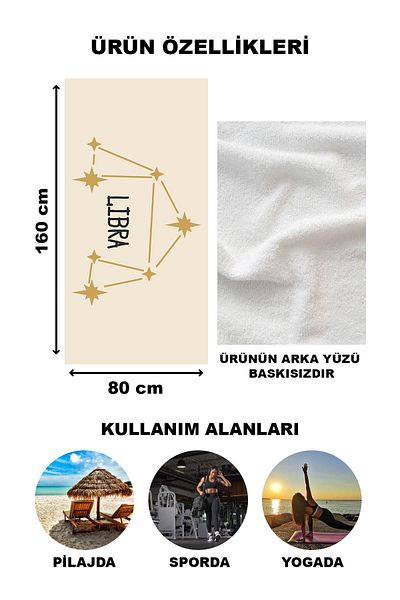 Doruklar Home Collection Πετσέτα θάλασσας με σχέδια 80x160 CM - Αστρολογικός Ζυγός Χάρτης αστεριού