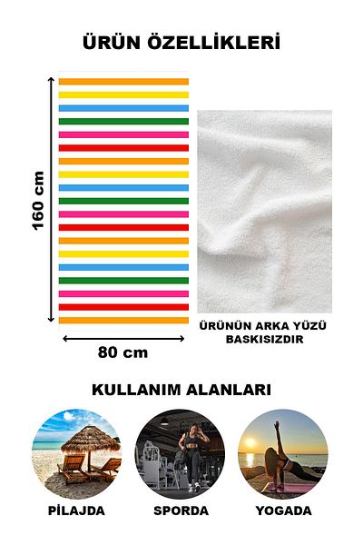 Doruklar Home Collection Πετσέτα θαλάσσης παραλίας με μοτίβο ρίγες χρώματος Peshtemal 80x160 CM SPC01