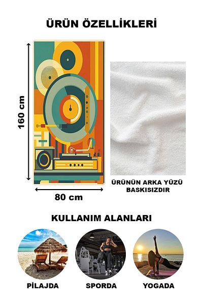 Doruklar Home Collection Μοντέρνα ρετρό μοτίβο πετσέτα παραλίας μαγιό 80x160 cm Rtr01