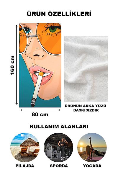 Doruklar Home Collection Πετσέτα θάλασσας με μοντέρνα σχέδια ψηφιακής εκτύπωσης 80x160 cm Trl07