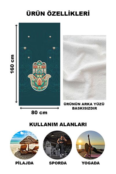 Doruklar Home Collection Μοντέρνα πετσέτα παραλίας με μοτίβο Mandala 80x160 cm Md05