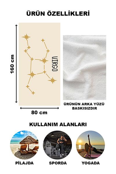 Doruklar Home Collection Αστρολογία Παρθένος Ζώδιο Αστέρι Χάρτης Πετσέτα θαλάσσης με μοτίβο Παραλία 80x160 CM AST01