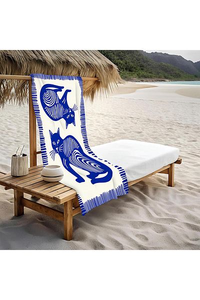 Doruklar Home Collection Πετσέτα θαλάσσης με σχέδια για γάτες Peshtemal 80x160 CM VTA21