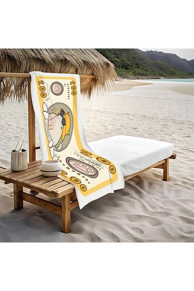 Doruklar Home Collection Dollar Patterned Beach Towel - 80X160 cm Peshtemal with Cat Vta28
