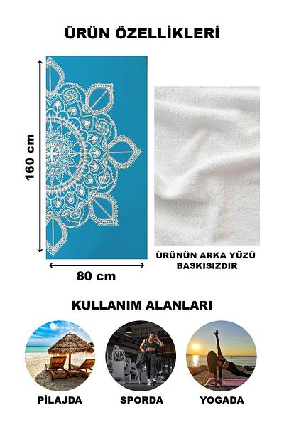 Doruklar Home Collection Μοντέρνο μοτίβο Mandala Πετσέτα θάλασσας παραλίας 80x160 cm Md10