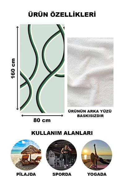 Doruklar Home Collection Πετσέτα θαλάσσης με μοντέρνο σχέδιο - 80x160 CM, Aqua73