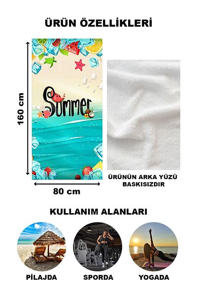 Doruklar Home Collection Πετσέτα θαλάσσης με μοντέρνο σχέδιο 80x160 CM - Aqua37