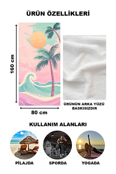 Doruklar Home Collection Πετσέτα θαλάσσης με μοντέρνο σχέδιο Peshtemal 80x160 CM Aqua45
