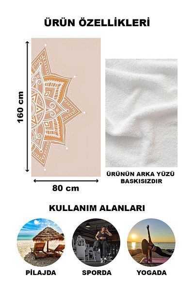 Doruklar Home Collection Μοντέρνο μοτίβο Mandala Πετσέτα θάλασσας παραλίας 80x160 cm Md12