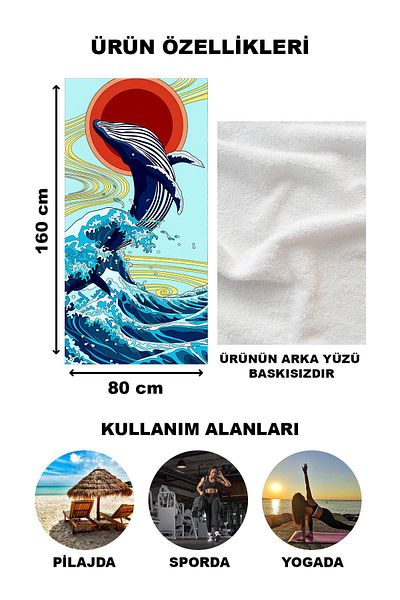 Doruklar Home Collection Πετσέτα θαλάσσης με ρετρό σχέδιο Whale Beach 80x160 CM VTA12