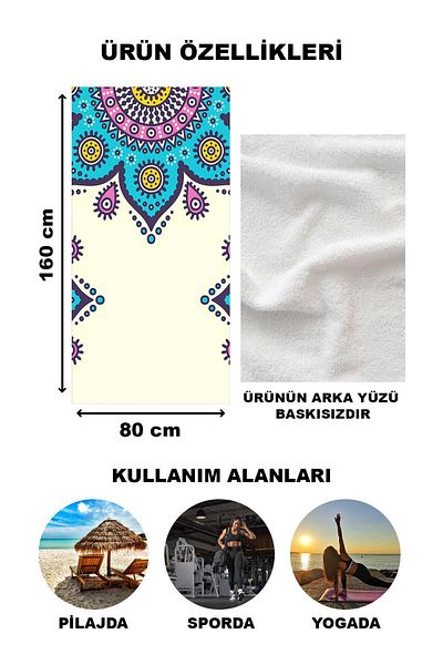 Doruklar Home Collection Μοντέρνα πετσέτα παραλίας με μοτίβο Mandala 80x160 cm Md08