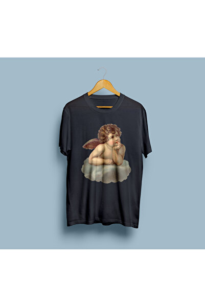 Generic Brand Υπερμεγέθης Vintage Μπλούζα Unisex με Σχέδιο Αγγελάκι
