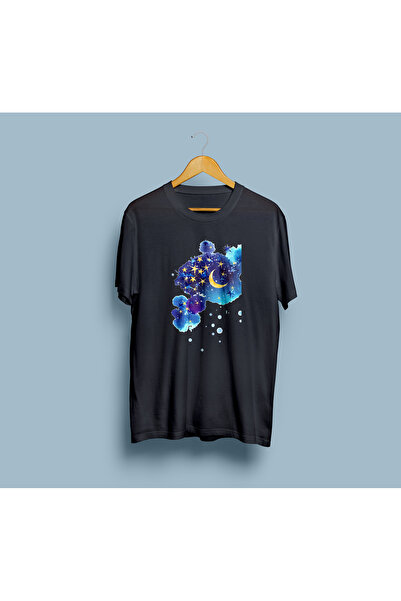 Generic Brand Oversize Sky Moon and Stars Design Unisex T-Shirt