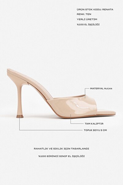 NİŞANTAŞI SHOES Γυναικείες παντόφλες με λεπτό τακούνι Renata Ten Patent Leather Open Toe