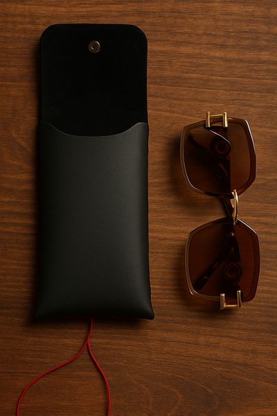 BAYDUK Black Glasses Case with Red Drawstring