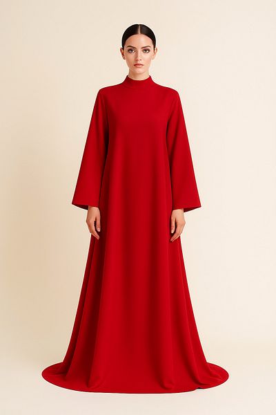 UNTIMELY Red Crepe Maxi Dress - Large Sleeve Detail, Oversize/Regular Fit