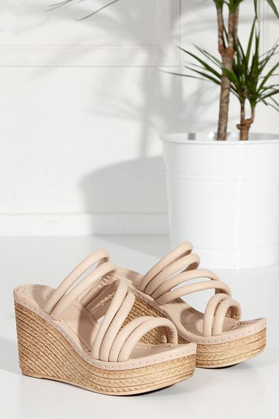 derithy Wedge Heeled Sewed Stripe Comfort Σόλα Μαλακό σωλήνα Piping Παντόφλες Σανδάλια Καλοκαιρινά Παπούτσια