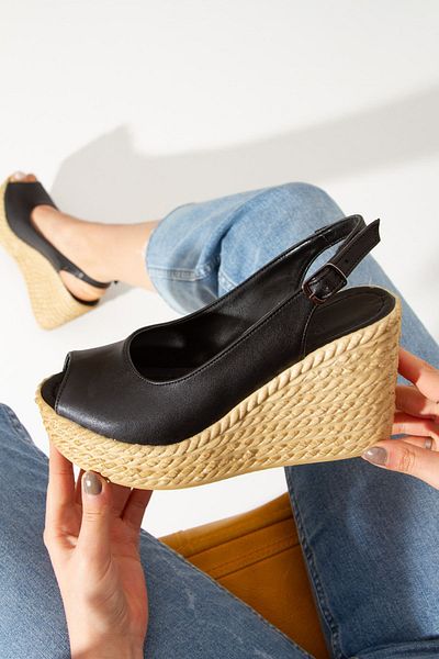 derithy Lewis Wedge Heeled Shoes-black-lzt0535