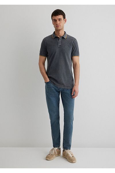 Mavi Graues Polo-T-Shirt mit farbigen Streifen, schmaler Passform / Slim Fit 065920-30653