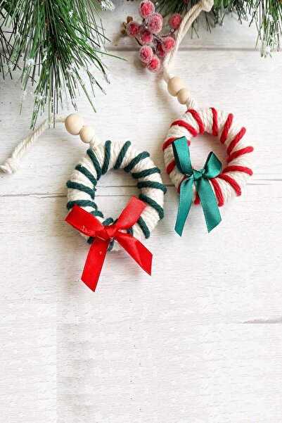 Emtory Home 2'li Red & Green Kurdeleli Halka - Dekoratif Süs - Yılbaşı Ağaç Süsü -
