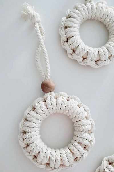 Emtory Home 2 τεμάχια Bohemian Style Pieces Ecru Macrame Ξύλινο Στολίδι τοίχου & δέντρου