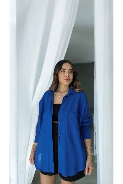 LARİSA COLLECTİON Țesătura din bumbac și in este jacquard, ușoară, drapată, mărimea standard este tăiată oversize.