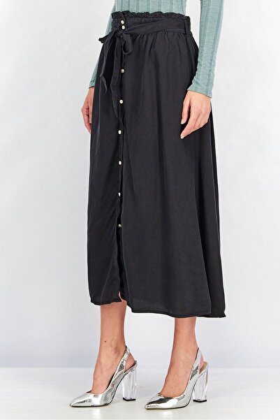 Tchibo Women Plain Buttoned Front Maxi Skirt, Black