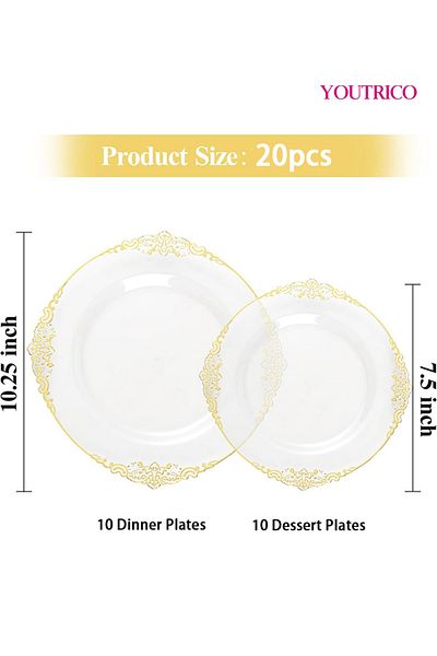 Youtrico Disposable Tableware 20pieces-32cm/19cm Ideal For 10 People Wedding Plating/birthday Party