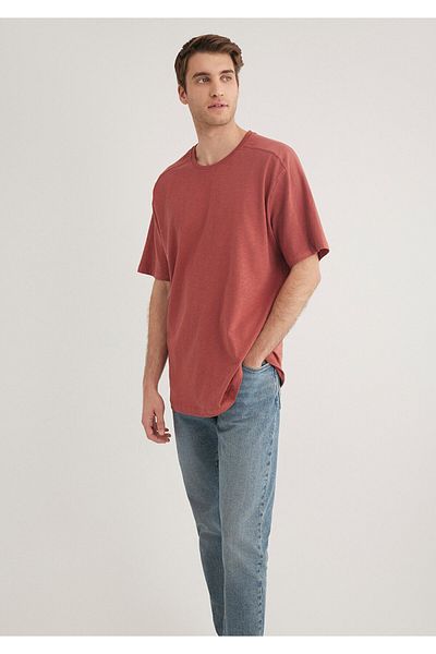 Mavi Rotes Basic-T-Shirt mit Nahtdetail, lockere Passform / lockere, entspannte Passform 0612227 -70444