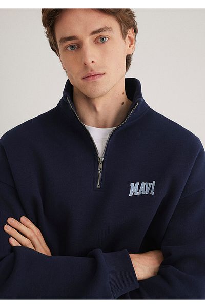 Mavi Тъмносин мъжки суичър - половин цип, тъмносин 0S10208-70497-Std