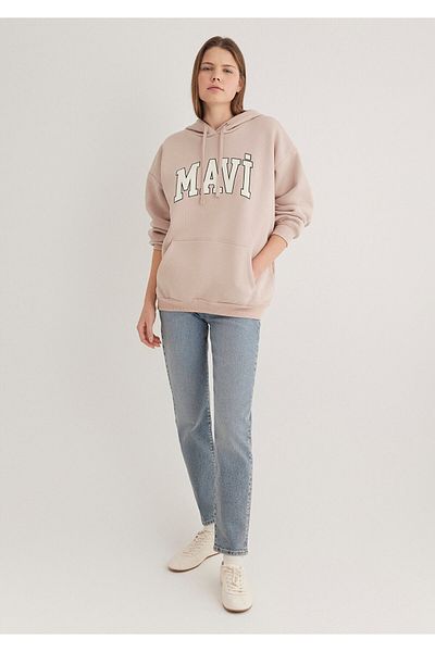 Mavi Beigefarbenes Sweatshirt mit Kapuze und Logo-Print 1600361 -70043