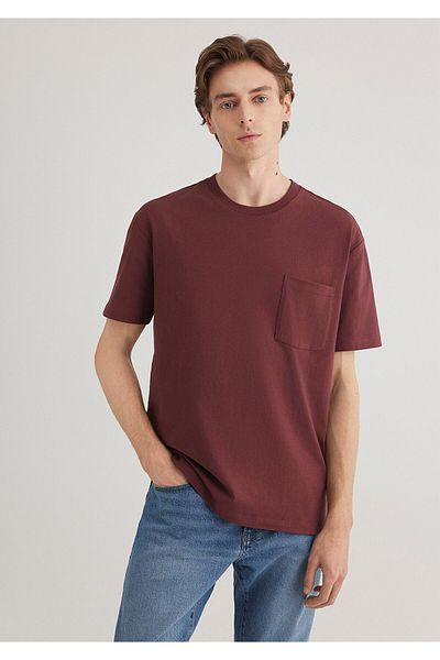 Mavi Burgundy Basic T-Shirt with Pocket Detail Loose Fit / Loose Relaxed Cut 066248 -70396