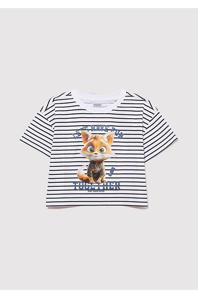 Mavi Cat Printed Crop T-Shirt - Loose Fit / Loose Relaxed Cut 7610280 -85308