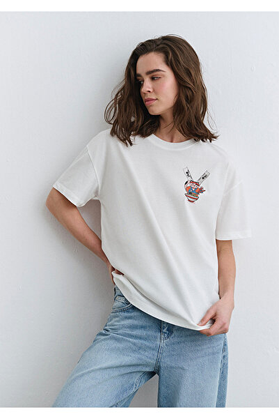 Mavi Finom nyomott fehér póló, laza szabású / laza, laza szabású 1613049 -70057