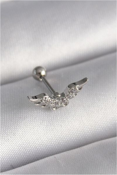 Skygo 316L Silver Wing Model Tragus Piercing with Zircon Stone Detail - Tj-Pr1291