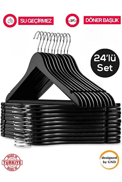 Hausgarten 24 Adet Ahşap Görünümlü Plastik A Kalite Siyah Elbise Askı