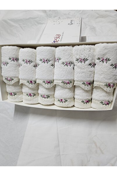 Fiesta Home Fiesta Analı Kızlı Havlu Nakışlı Elena Krem Bambu 50X90 (6 Adet) ...