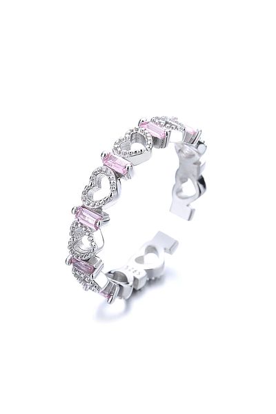 delis Inel Reglabil Argint 925, Jw887, Model Inimioare Cu Zirconiu Roz, Placat Cu Rodiu