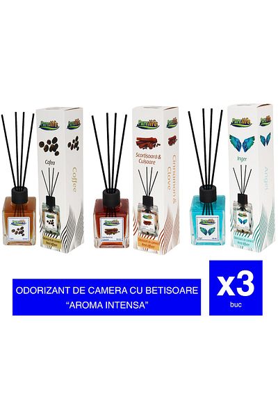 PureLife PureLife Reed Air Freshener – 120 ml, Set of 3 scents (Cinnamon, Coffee, Angel)
