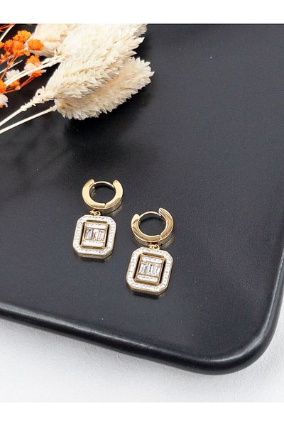 Siya Silver 316L Tarnish Stainless Steel Dangle Baguette Earrings