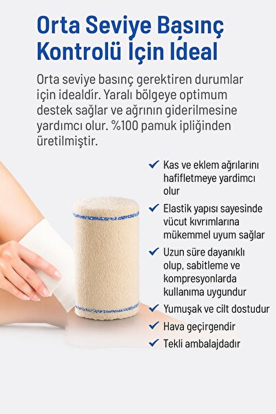 Octacare Krep Elastik BANDAJ Orta Basınçlı %100 Pamuk Bandaj (5cmx4,5m+7,5cmx...