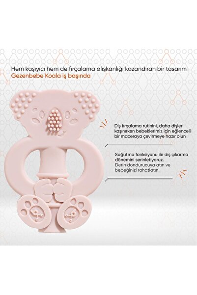 Gezenbebe Hero Bebek Diş Kaşıyıcı & Diş Fırçalama Eğitmeni Rose Pembe, Dişlik