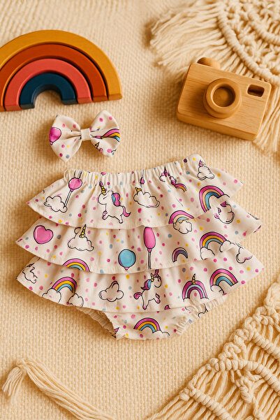 Mini Kids Baby مجموعة تنورة باندانا قصيرة مكشكشة منقوشة على شكل حلوى للفتيات ...
