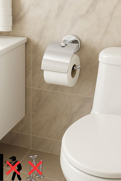 MultiStore Stop Punching Toilet Paper Holder with Adhesive Chrome Cover!